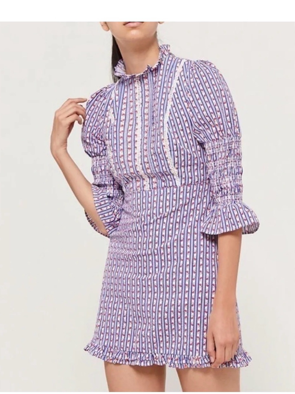 Laura Ashley Lavender Striped Ruffle-Trim Mini Dress